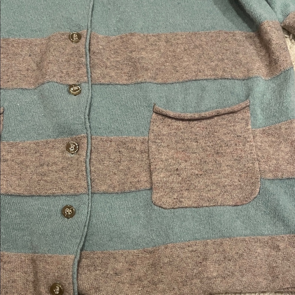 Japanese Striped Cardigan in Greenish Blue and Brown - Picture 4 of 4